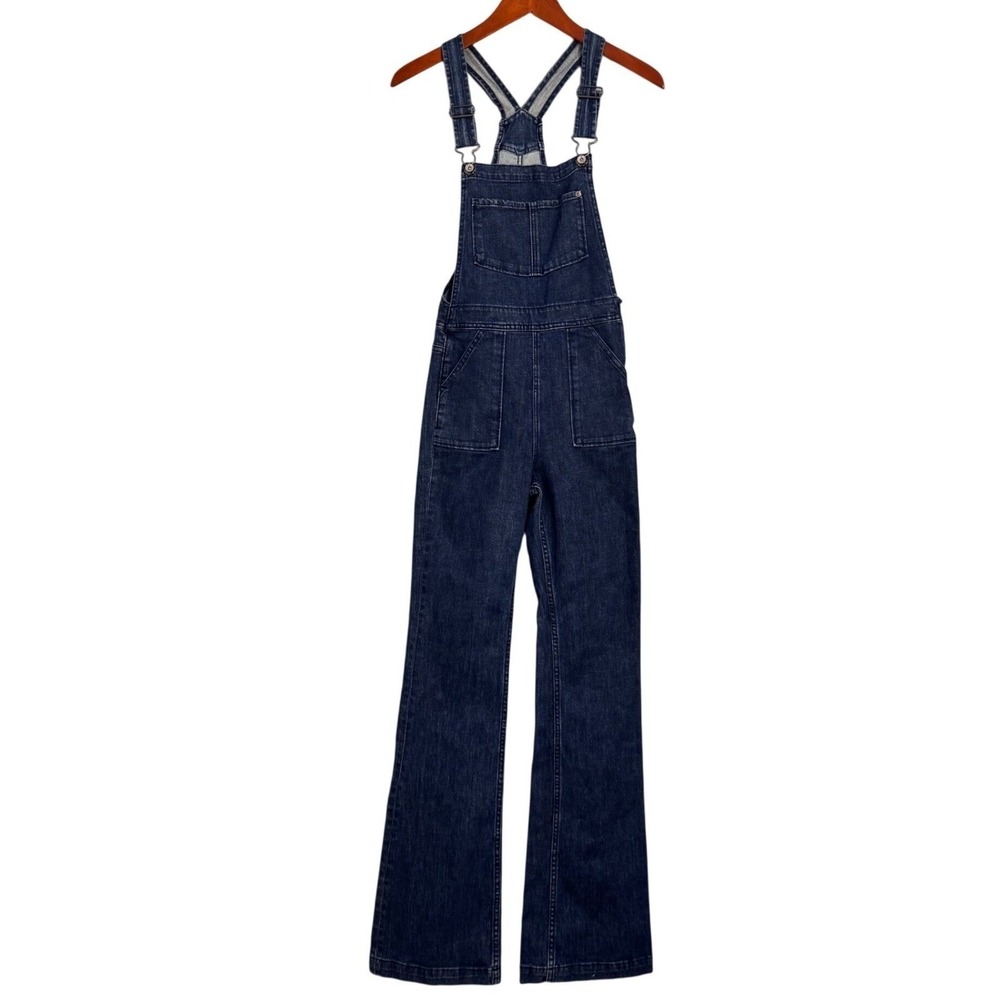 H&M Coachella Denim Overalls Womens 4 Dark Wash Sleeveless Flare Leg Runs Small